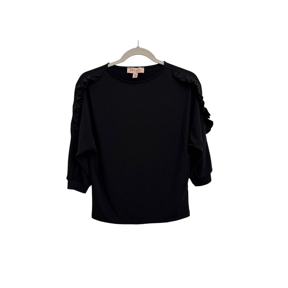 Philosophy Blouse Crewneck Ruffle Loose Fitting Minimalist Black Top Size XS